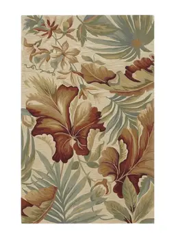 9' X 12' Ivory Green And Red Wool Tropical Botanical Hand Tufted Area Rug