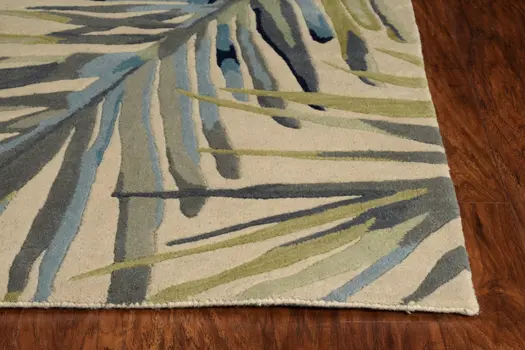 4' X 6' Ivory Blue And Green Wool Tropical Botanical Hand Tufted Area Rug