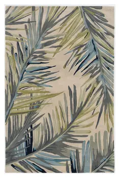 5' X 8' Ivory Gray Blue And Green Wool Tropical Botanical Hand Tufted Area Rug