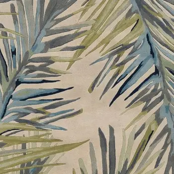 5' X 8' Ivory Gray Blue And Green Wool Tropical Botanical Hand Tufted Area Rug
