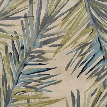 8' Ivory Blue And Green Wool Tropical Botanical Hand Tufted Round Rug