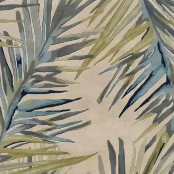 9' X 12' Ivory Blue And Green Wool Tropical Botanical Hand Tufted Area Rug