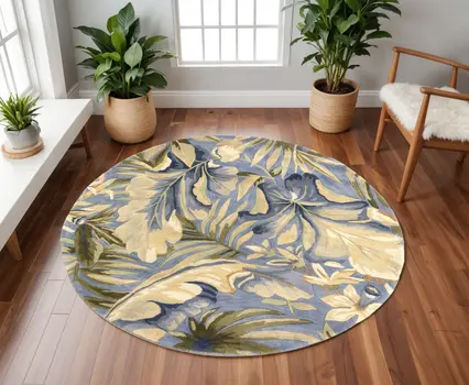 8' Blue Round Wool Hand Tufted Area Rug