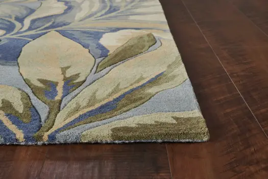 8' X 10' Blue And Green Wool Tropical Botanical Hand Tufted Area Rug
