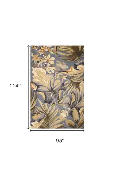 8' X 10' Blue And Green Wool Tropical Botanical Hand Tufted Area Rug