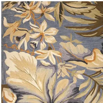 8' X 10' Blue And Green Wool Tropical Botanical Hand Tufted Area Rug