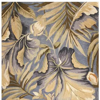 8' X 10' Blue Beige And Green Wool Tropical Botanical Hand Tufted Area Rug