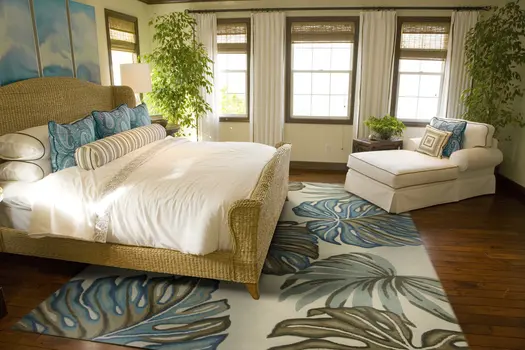 4' X 6' Ivory Blue And Green Wool Tropical Botanical Hand Tufted Area Rug