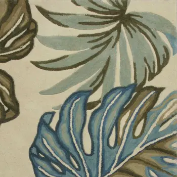 4' X 6' Ivory Blue And Green Wool Tropical Botanical Hand Tufted Area Rug