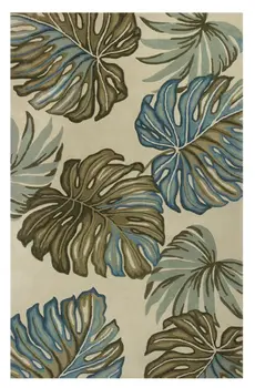 4' X 6' Ivory Blue And Green Wool Tropical Botanical Hand Tufted Area Rug