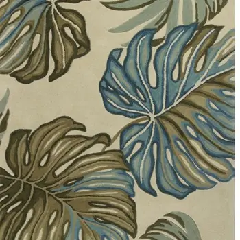 4' X 6' Ivory Blue And Green Wool Tropical Botanical Hand Tufted Area Rug