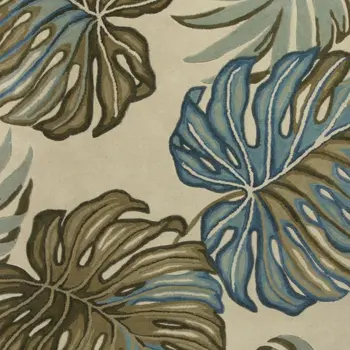 9' X 12' Brown Blue And Green Wool Tropical Botanical Hand Tufted Area Rug