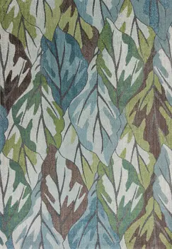5' X 8' Blue Green And Brown Botanical Leaves Area Rug