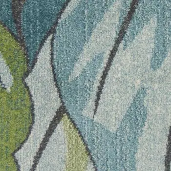 5' X 8' Blue Green And Brown Botanical Leaves Area Rug