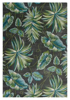 8' X 11' Grey Teal Machine Woven Oversized Tropical Leaves Indoor Area Rug