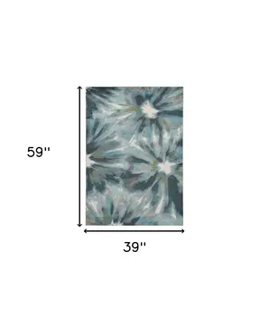 3' X 5' Teal Abstract Floral Area Rug