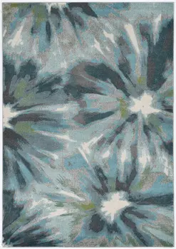 5' X 8' Teal Ivory And Gray Botanical Leaves Area Rug