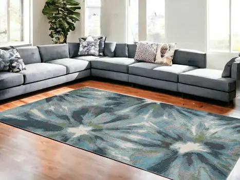 10' X 13' Teal Floral Area Rug