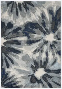 5' X 8' Ivory And Blue Botanical Leaves Area Rug