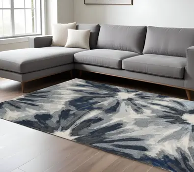 8' X 11' Ivory And Blue Floral Area Rug
