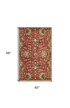 5' X 8' Rust Beige And Gray Wool Floral Hand Tufted Area Rug
