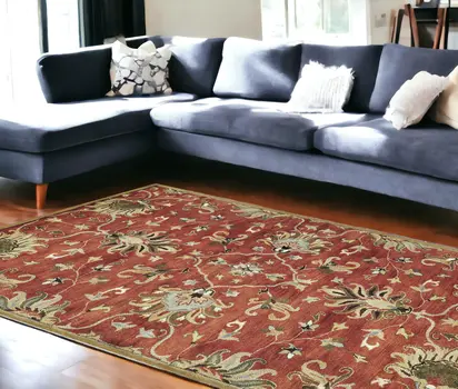 9' X 13' Sienna Orange Hand Tufted Traditional Floral Allover Indoor Area Rug