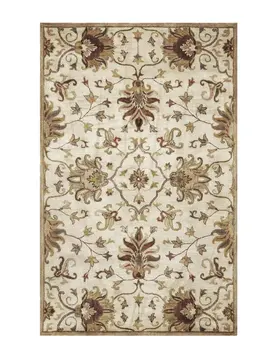 5' X 8' Champagne Red And Brown New Zealand Lambs Wool Floral Medallion Hand Tufted Area Rug