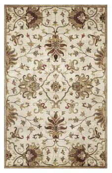 5' X 8' Champagne Red And Black New Zealand Lambs Wool Floral Hand Tufted Area Rug