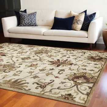 8' X 11' Champagne Wool Floral Hand Tufted Area Rug
