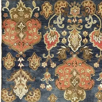3' X 5' Navy Blue And Orange New Zealand Lambs Wool Floral Hand Tufted Area Rug