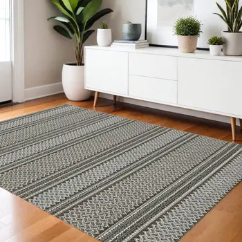 4' X 6' Gray And Brown Striped Area Rug