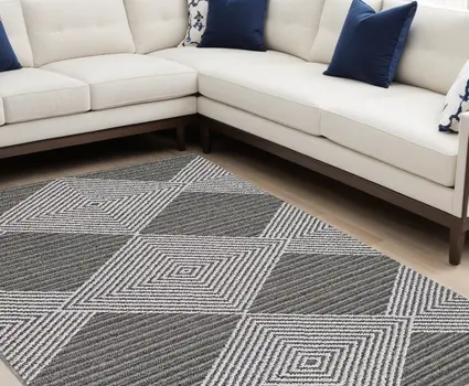 10' X 13' Gray and Ivory Geometric Area Rug