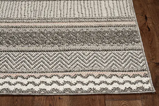 8' Gray And Ivory Southwestern Indoor Outdoor Area Rug
