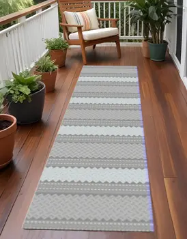 8' Gray And Ivory Southwestern Indoor Outdoor Area Rug