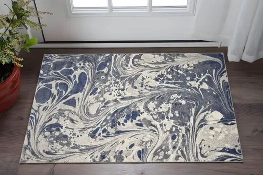 3' X 5' Blue Gray And Ivory Abstract Area Rug