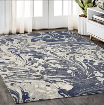 5' X 8' Blue Gray And Ivory Abstract Area Rug