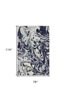7' X 10' Blue And Ivory Abstract Area Rug