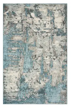 7' X 9' Ivory And Teal Abstract Area Rug
