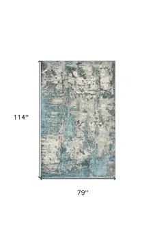7' X 9' Ivory And Teal Abstract Area Rug
