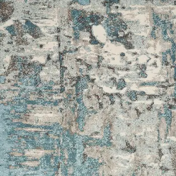 7' X 9' Ivory And Teal Abstract Area Rug