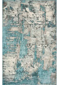 8' X 10' Ivory Teal Machine Woven Abstract Watercolor Indoor Area Rug