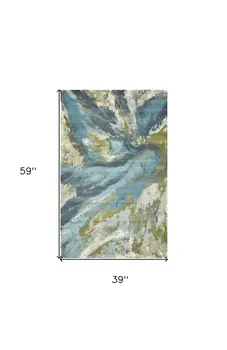 3' X 5' Teal Abstract Splashes Area Rug