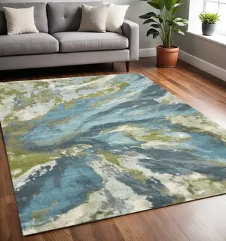 5' X 7' Teal And Beige Abstract Area Rug