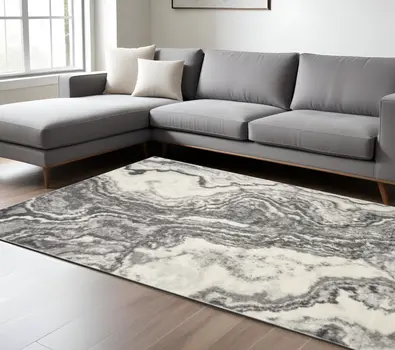 7' X 9' Gray And Ivory Abstract Area Rug
