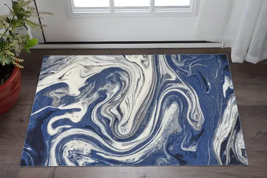 3' X 5' Blue Abstract Waves Area Rug