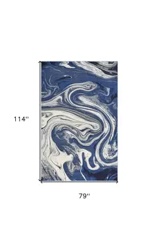 7' X 10' Blue And Beige Abstract Area Rug