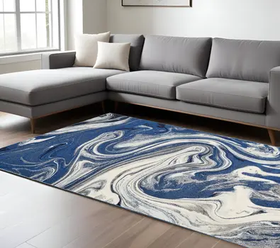 8' X 10' Blue And Beige Abstract Shag Area Rug