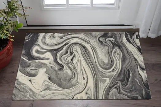 3' X 5' Gray And Black Abstract Area Rug