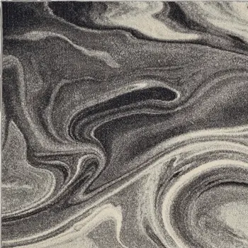 7' X 9' Ivory Black And Gray Abstract Shag Area Rug
