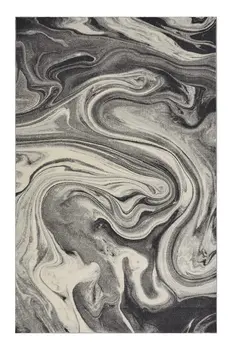 7' X 9' Ivory Black And Gray Abstract Shag Area Rug